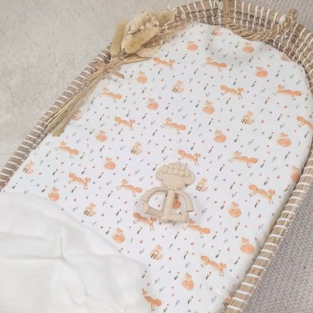 Minky Myles Baby White Cotton Fox Graphic Fitted Moses Basket Sheet