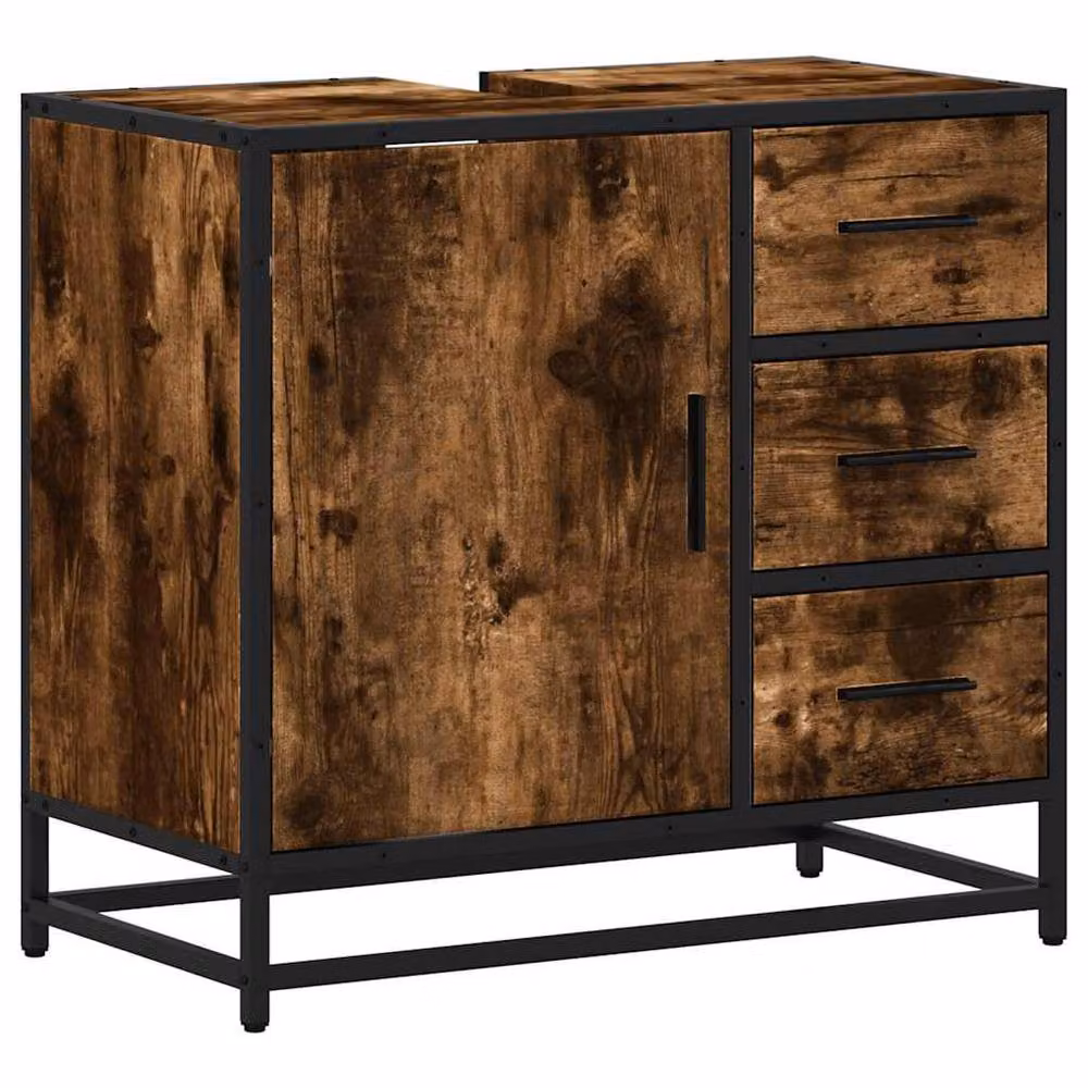 Berkfield Home Elegant Bathroom Sink Cabinet in Smoked Oak Brown, W/D/H: 65 x 33 x 60 cm – 3