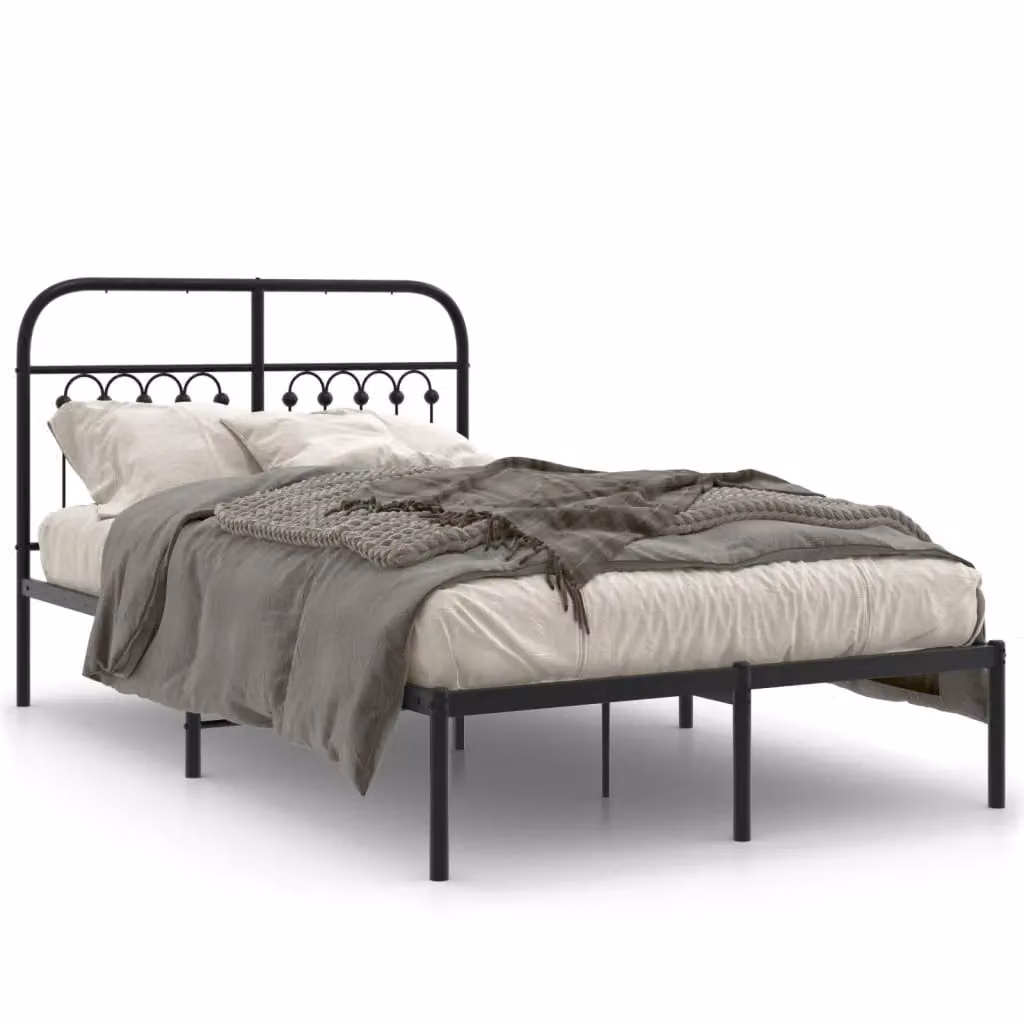 Berkfield Home Metal Bed Frame with Headboard, Black, W/D/H: 120 x 190 cm – 2