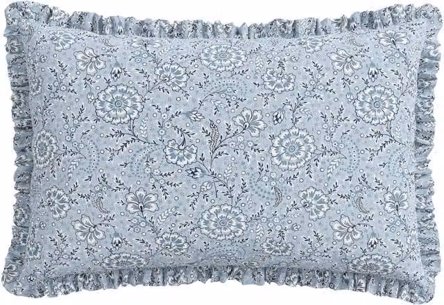 Bedeck of Belfast Azora Oxford Pillowcase in Blue and White Cotton Percale Floral Design