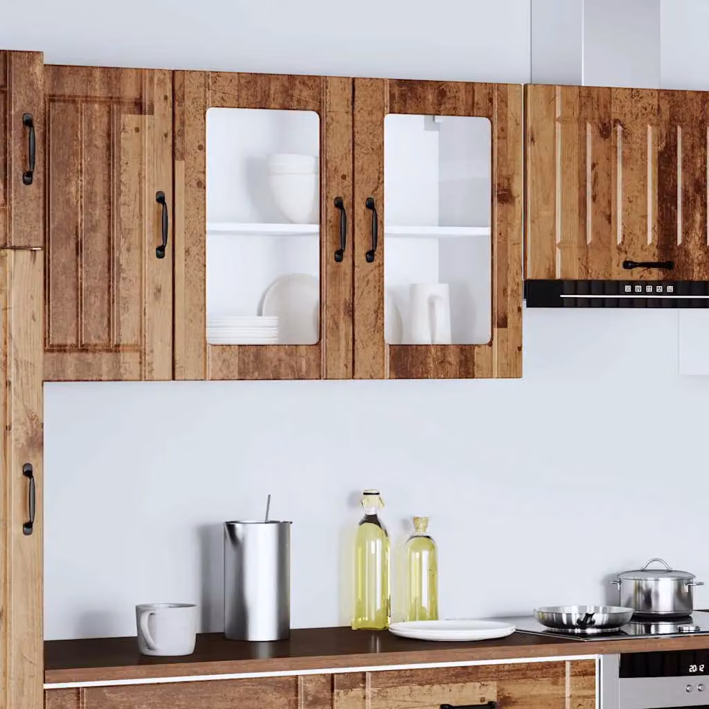 Berkfield Home Lucca Kitchen Wall Cabinet with Glass Doors in Brown Old Wood – 2