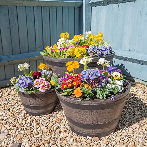 Thompson & Morgan Small Wooden Effect Barrel Planter in Brown or Grey – 4