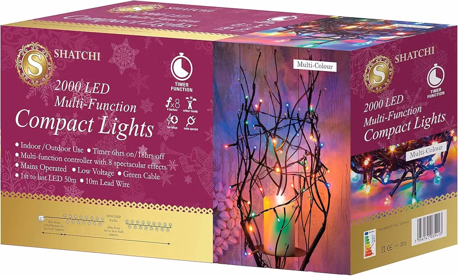 Shatchi 2000 LED Multicolour Christmas Cluster Fairy Lights with Green Cable and Timer – 4