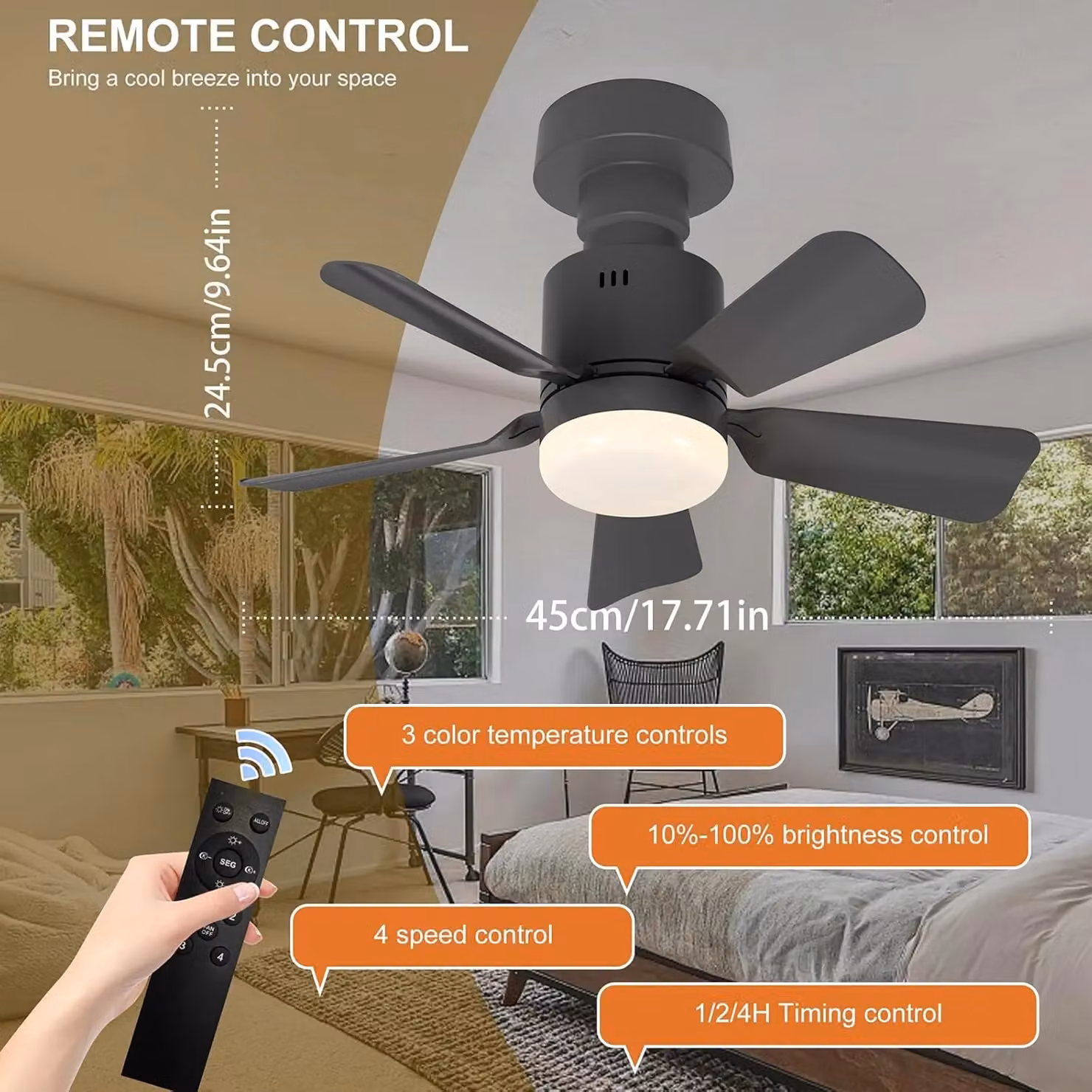 Garwarm Dimmable LED Screw-in Ceiling Fan Light, Black, Diameter: 45 cm – 2