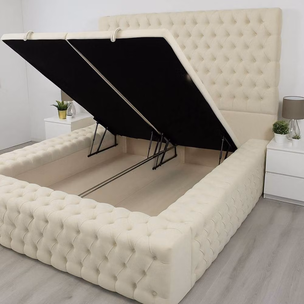 Stratus Interiors Grand Ambassador Divan Upholstered Storage Bed Frame in White and Beige, W/D/H: 120 x 200 cm – 2
