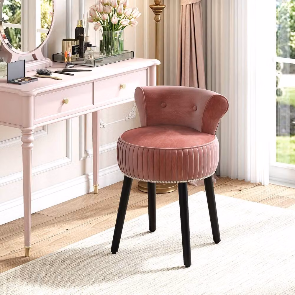 Costway Velvet Tufted Back Upholstered Vanity Makeup Chair in Pink – 4