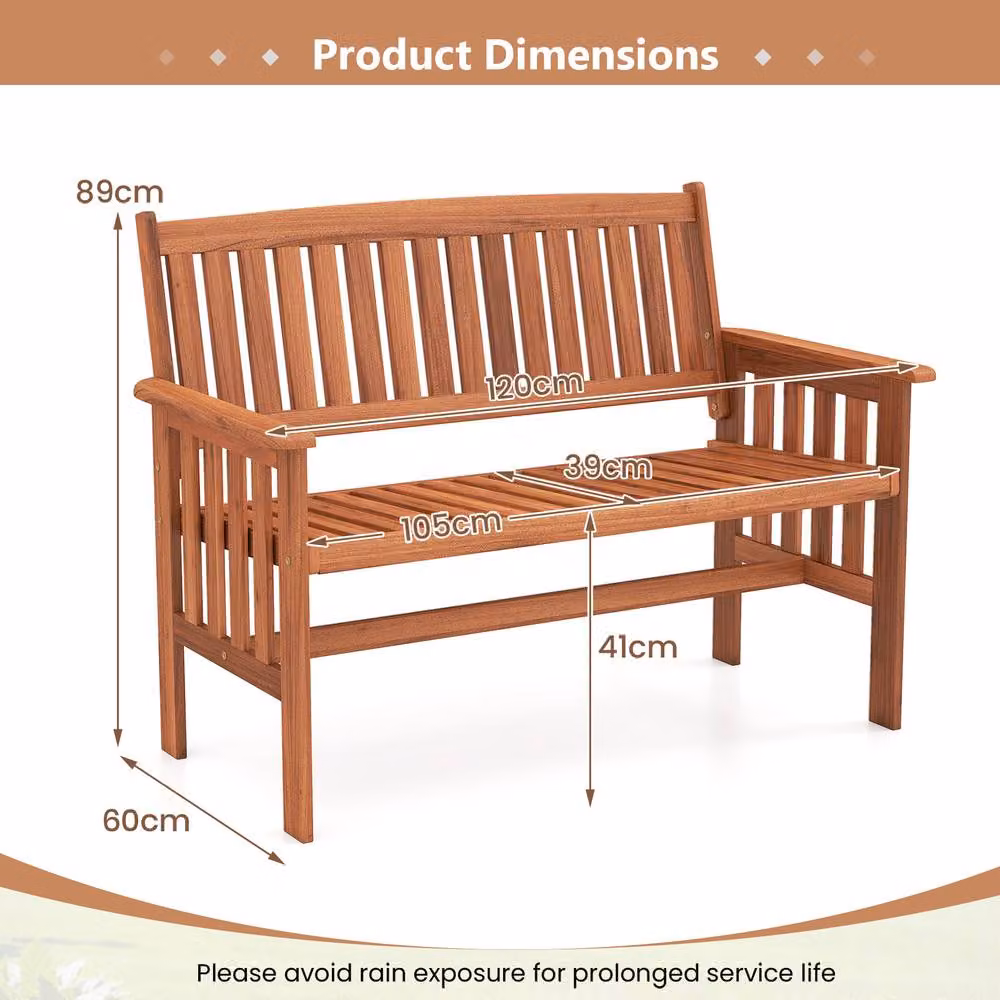 Costway Rustic Wood 2-Person Garden Bench with Backrest in Brown – 2