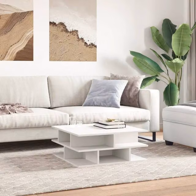 Berkfield Home Modern White Decorative Coffee Table, W/D/H: 70 x 70 x 29 cm