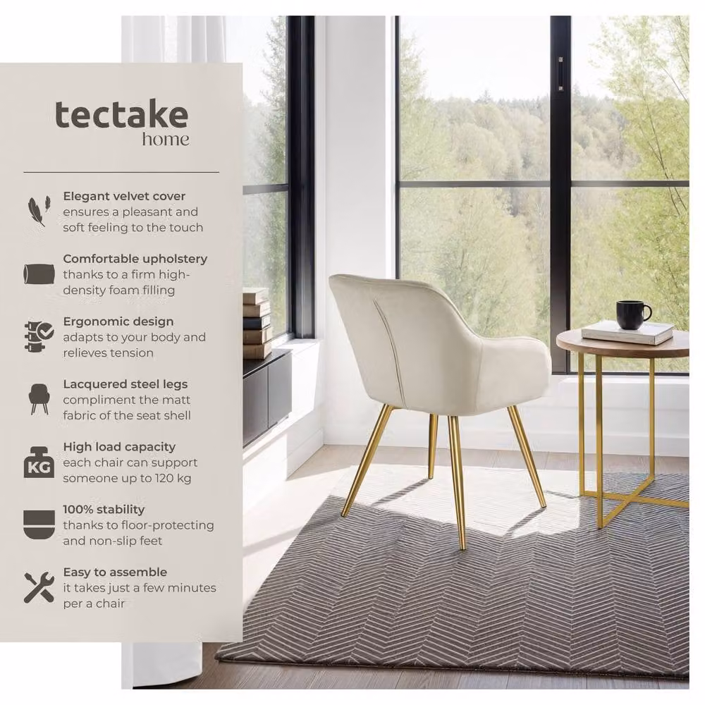tectake Marilyn Accent Chair Set of 6 in Cream and Gold – 2