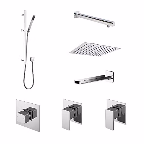 nuie SBS137ST3 Windon Spa Modern Chrome Bathroom Shower Bundle with Thermostat, Hand Shower, Overhead Shower and Diverter – 1