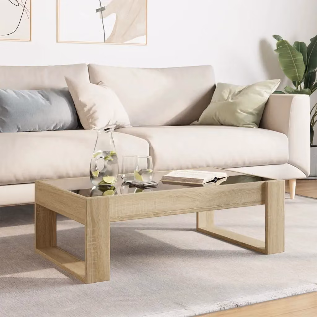 Berkfield Home Infinity LED Coffee Table in Sonoma Oak Brown, W: 90 cm, D: 53 cm, H: 30 cm – 3