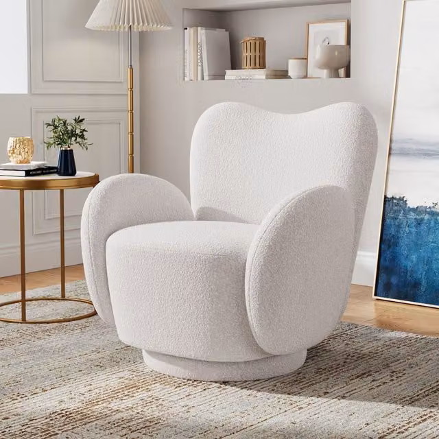 Livingandhome White Bouclé Teddy Fleece Swivel Tub Chair with Armrests