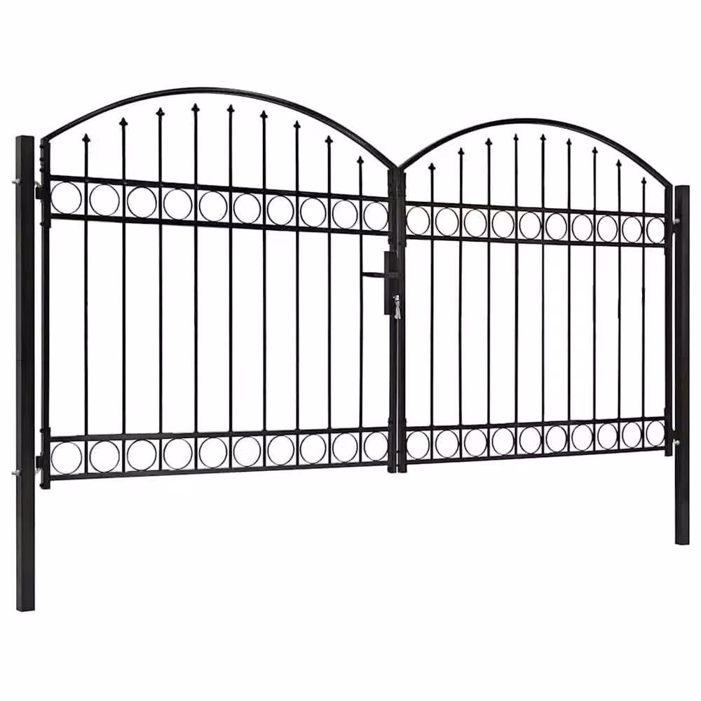Berkfield Home Elegant Arched Top Double Steel Swing Fence Gate, Black, W: 300 cm, H: 125 cm – 2