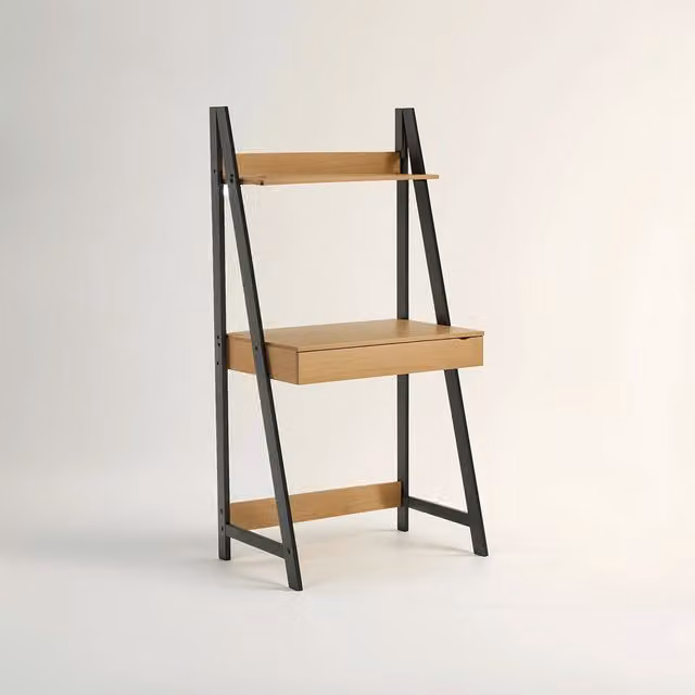 Interiors by Premier Modern Oak Effect Writing Desk in Brown and Beige