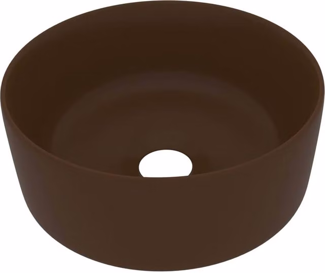 Berkfield Home Luxury Round Ceramic Wash Basin in Matt Dark Brown, W: 40 cm, H: 15 cm – 1