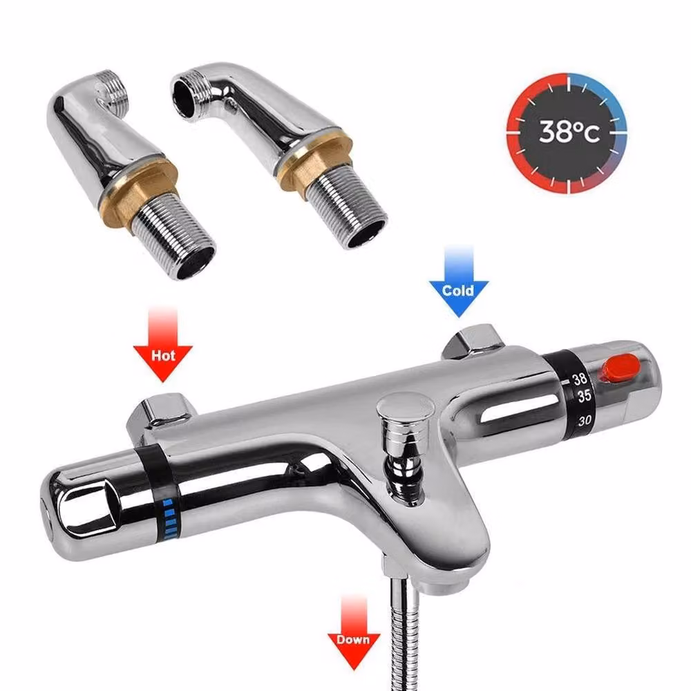 PAWNORA Modern Thermostatic Single Lever Bath and Shower Mixer Tap in Silver Chrome – 2