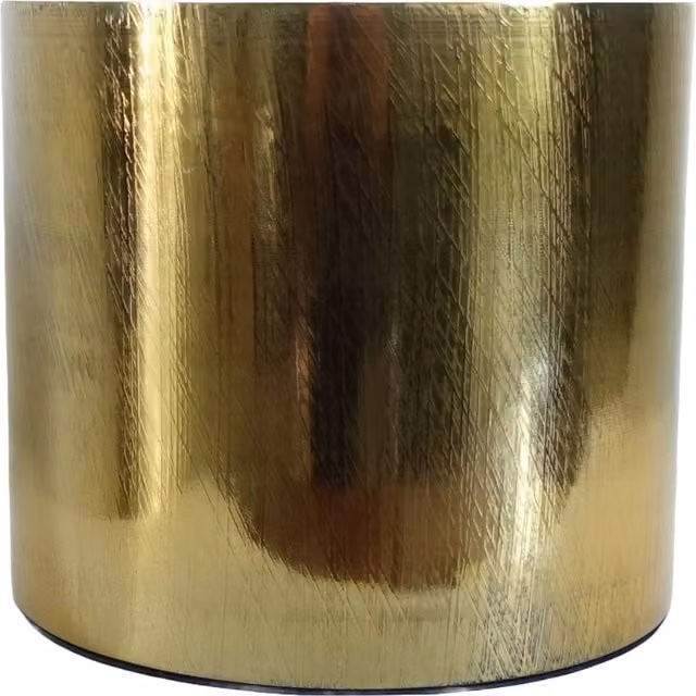 Leaf Gold Etched Metal Round Planter with Abstract Rustic Design