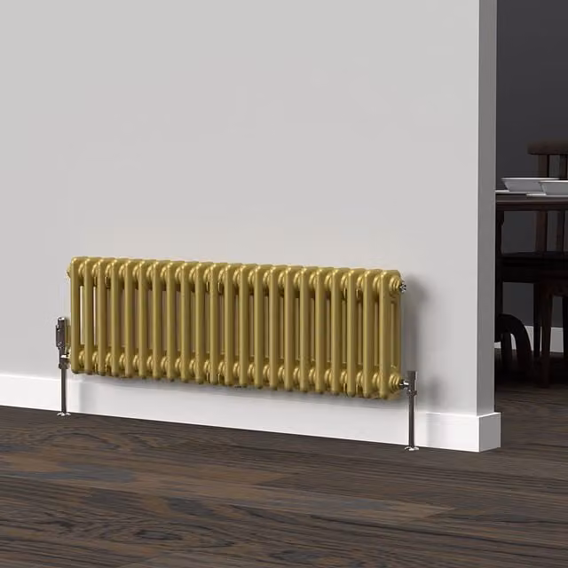 Lux Heat Horizontal 2 Column Steel Radiator in Metallic Gold, W: 101 cm, H: 30 cm