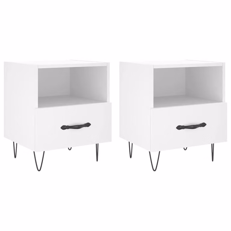 Berkfield Home Set of 2 White Modern Bedside Cabinets in Engineered Wood, W: 40 cm, D: 35 cm, H: 47.5 cm