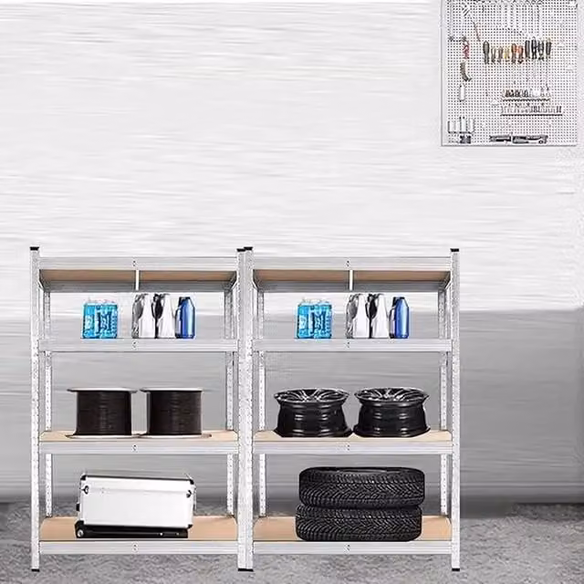 EONLION Silver Metal and MDF Freestanding Garage Shelving Storage with Adjustable Shelves W: 100 cm, H: 200 cm – 1