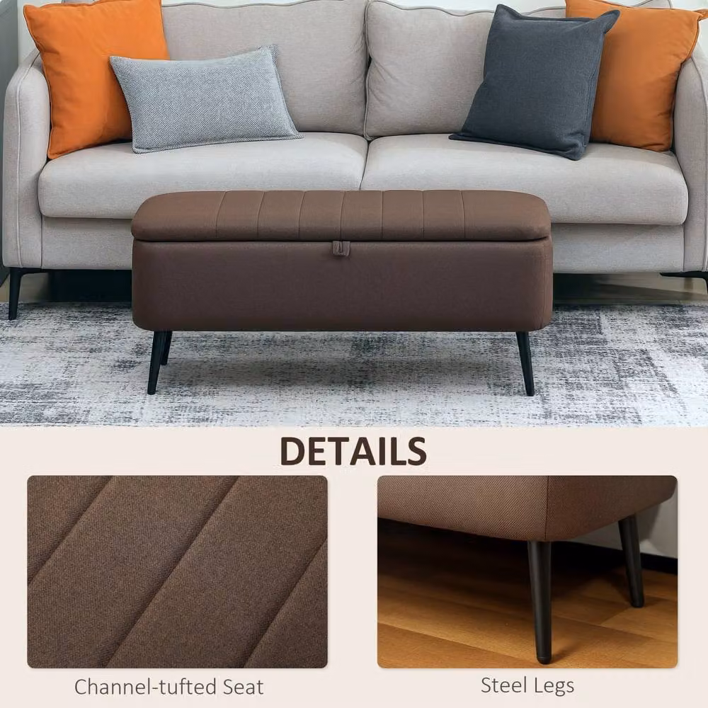 Wyld Haus Mahano Dark Brown Linen Look Rectangular Storage Ottoman – 7