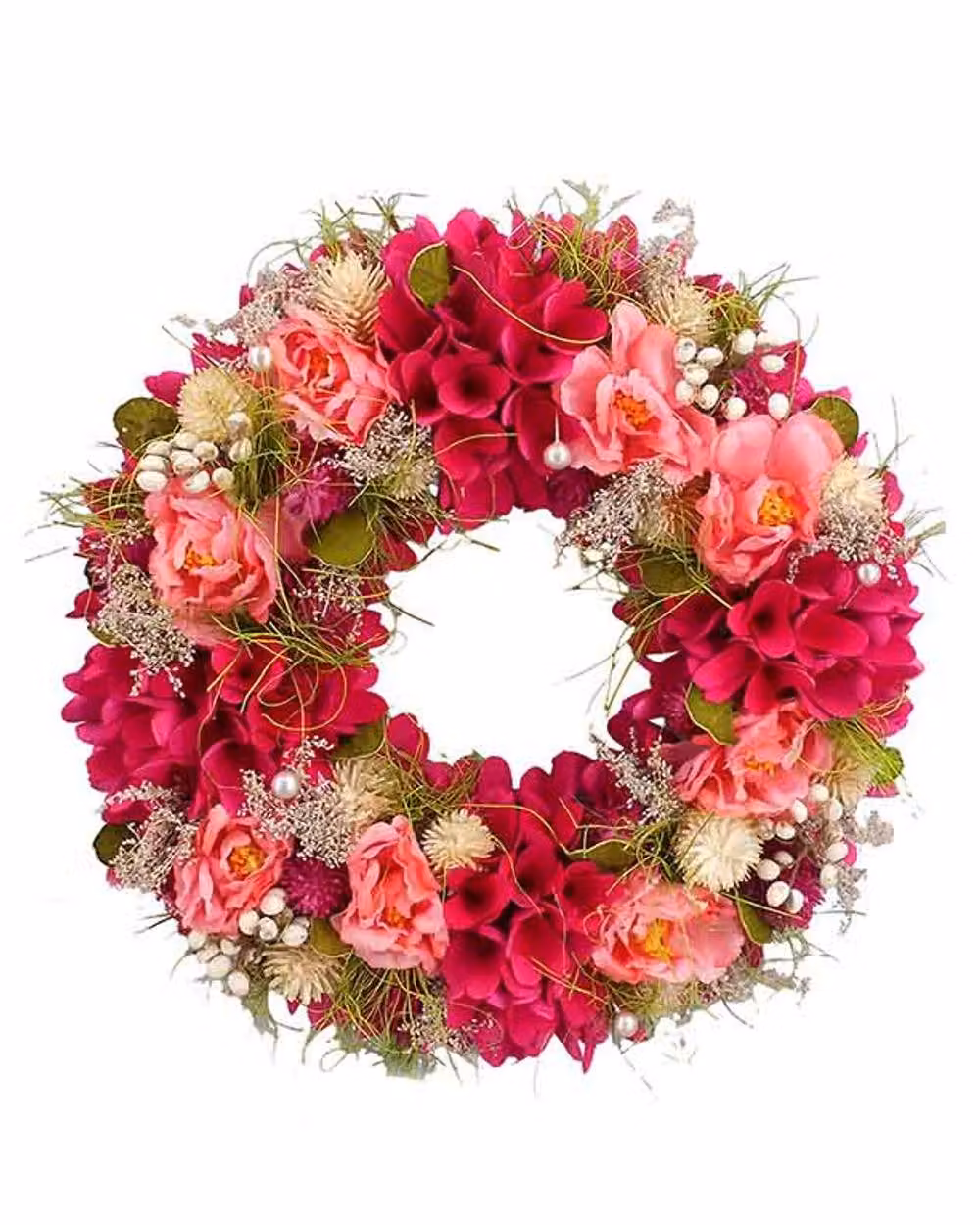 Dibor Pink Floral Summer and Spring Door Wreath, Diameter: 32 cm – 2