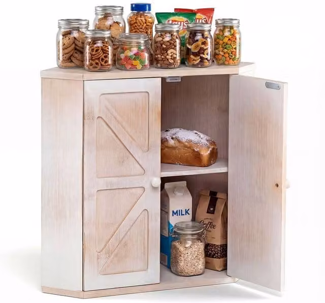 Gymax Double Layer Corner Bread Bin with Adjustable Bamboo Shelf, White – 1