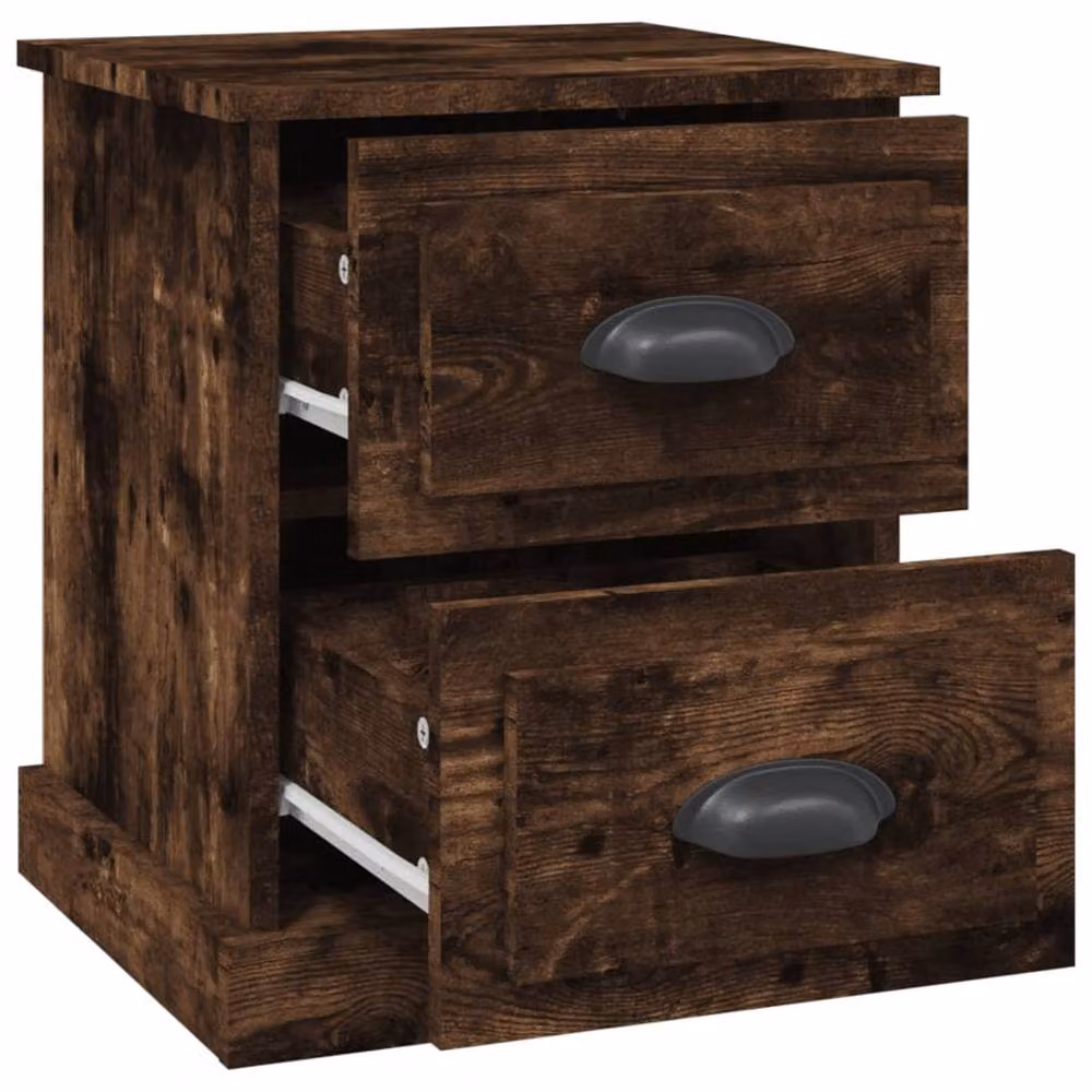 Berkfield Home Set of 2 Smoked Oak Bedside Cabinets in Brown, W/D/H: 39 x 39 x 47.5 cm – 5