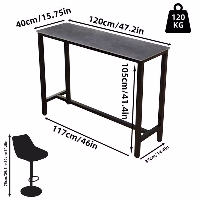 EONLION Modern Rectangular Dining Table with Glossy Grey and White Marble Top