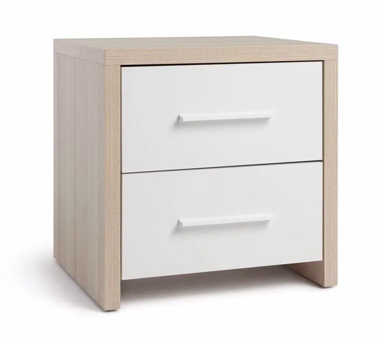 Broadway 2 Drawer Bedside Table in Oak and White
