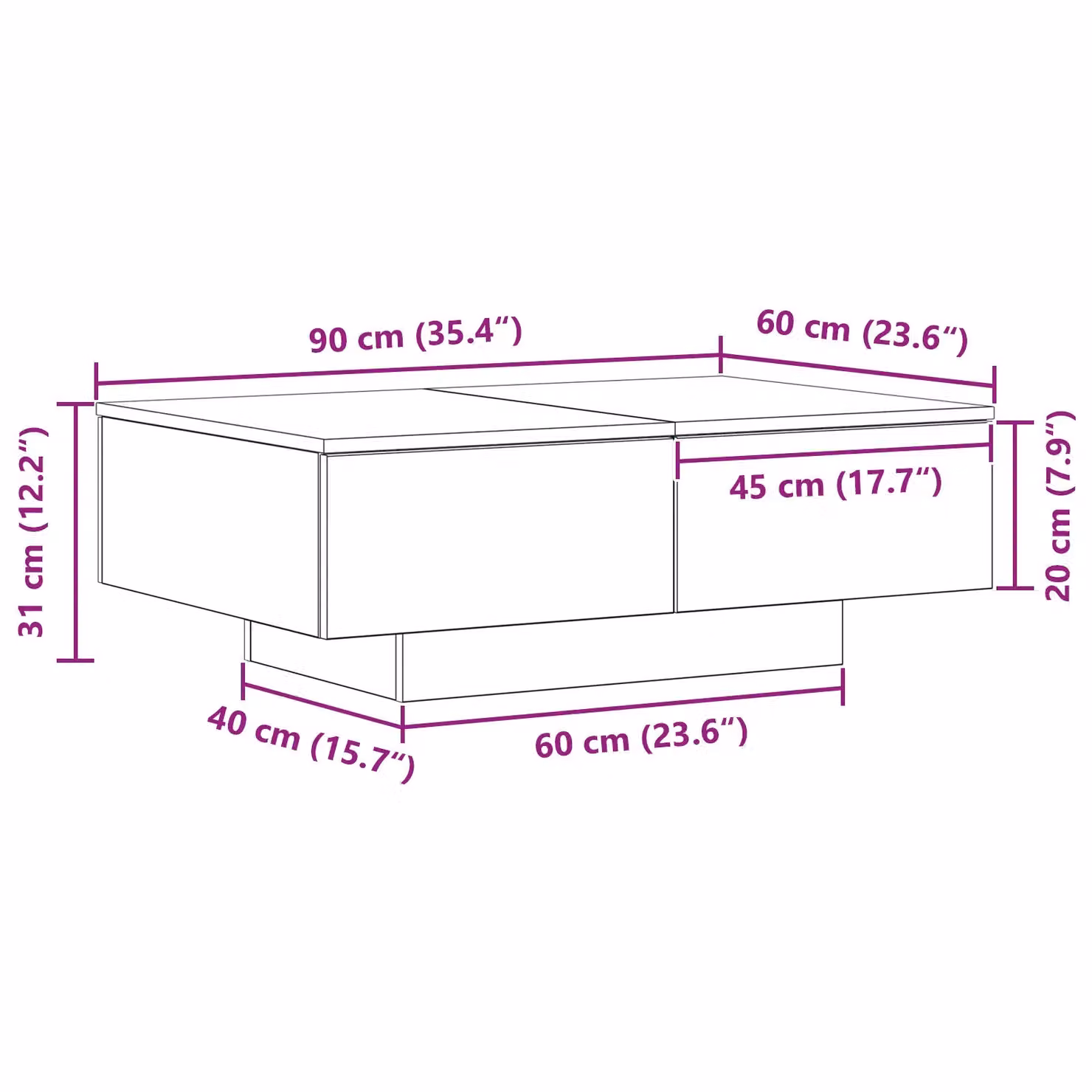 Berkfield Home Black Oak Coffee Table, W/D/H: 90 x 60 x 31 cm – 4