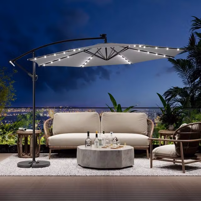 Breeins 32 LED Lights Parasol with Fillable Base in Light Grey