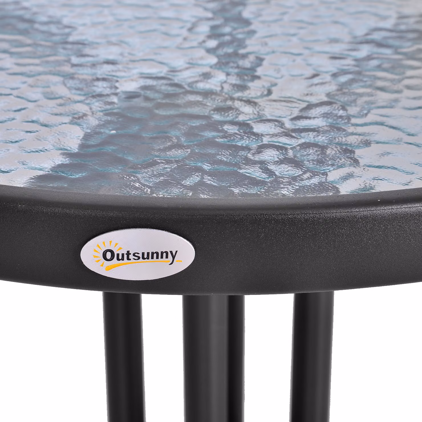 Outsunny Round Metal Garden Table with Matt Black Tempered Glass Top, Diameter: 60 cm, Height: 70 cm – 6