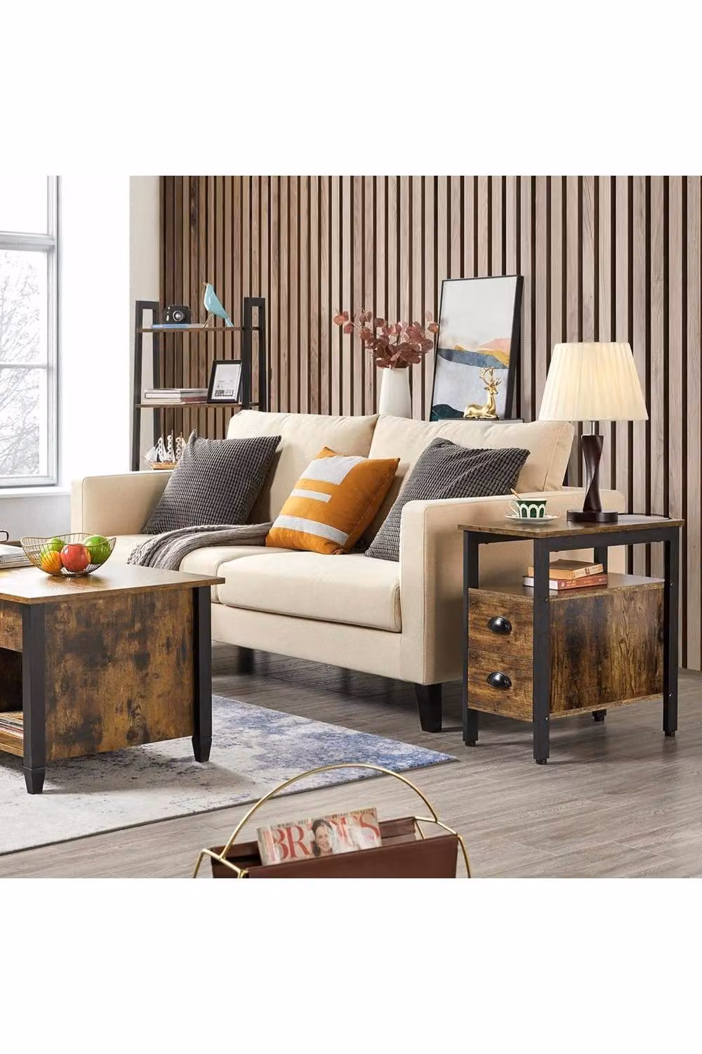 Hygrad Built to Survive Rustic Brown Wooden Narrow End Table with 2 Storage Drawers – 9