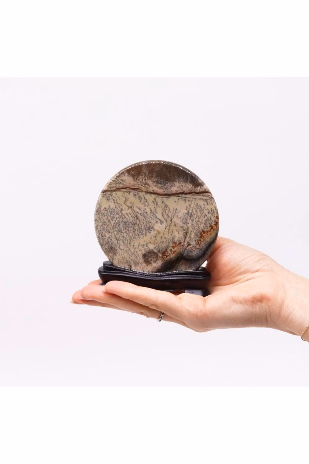 KDMD Guohua Natural Manganese Dendrite Art Picture Stone Disc, Multicolour, Diameter: 100 mm – 2