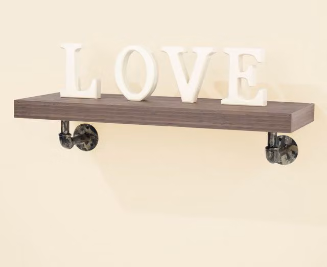 Core Products Ltd Industrial Wall Mounted Shelf with Pipe Design Brackets in Brown and Gold, W: 60 cm, D: 23.5 cm