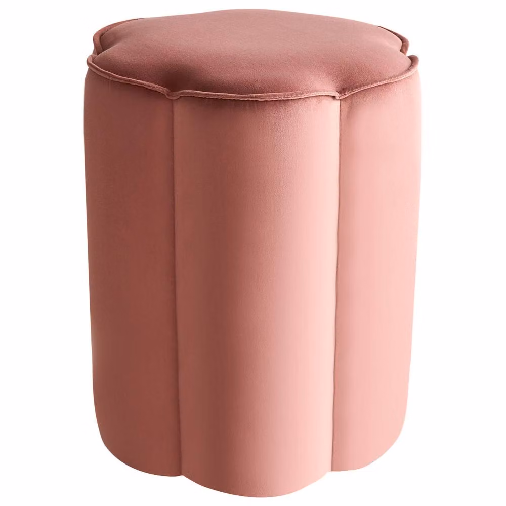 Wyld Haus Pink Velvet Cylindrical Pouffe with Rubberwood Frame, W: 39 cm, D: 34 cm, H: 45 cm – 2