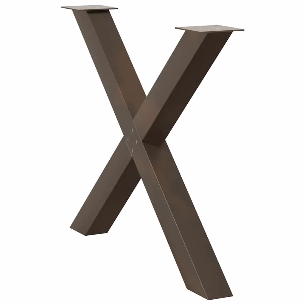 Berkfield Home X-Shaped Dining Table Legs, 3 Pieces, Brown Steel, H: 73 cm, W: 90 cm – 3