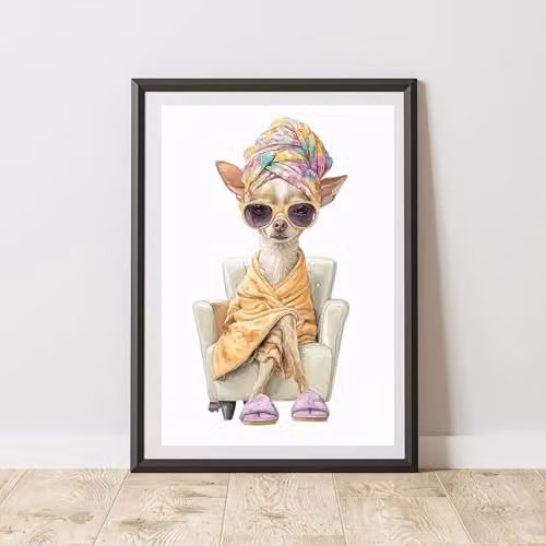 60 Second Makeover Chihuahua Pamper Water Colour Print Wall Art Poster, A3, Multicolour