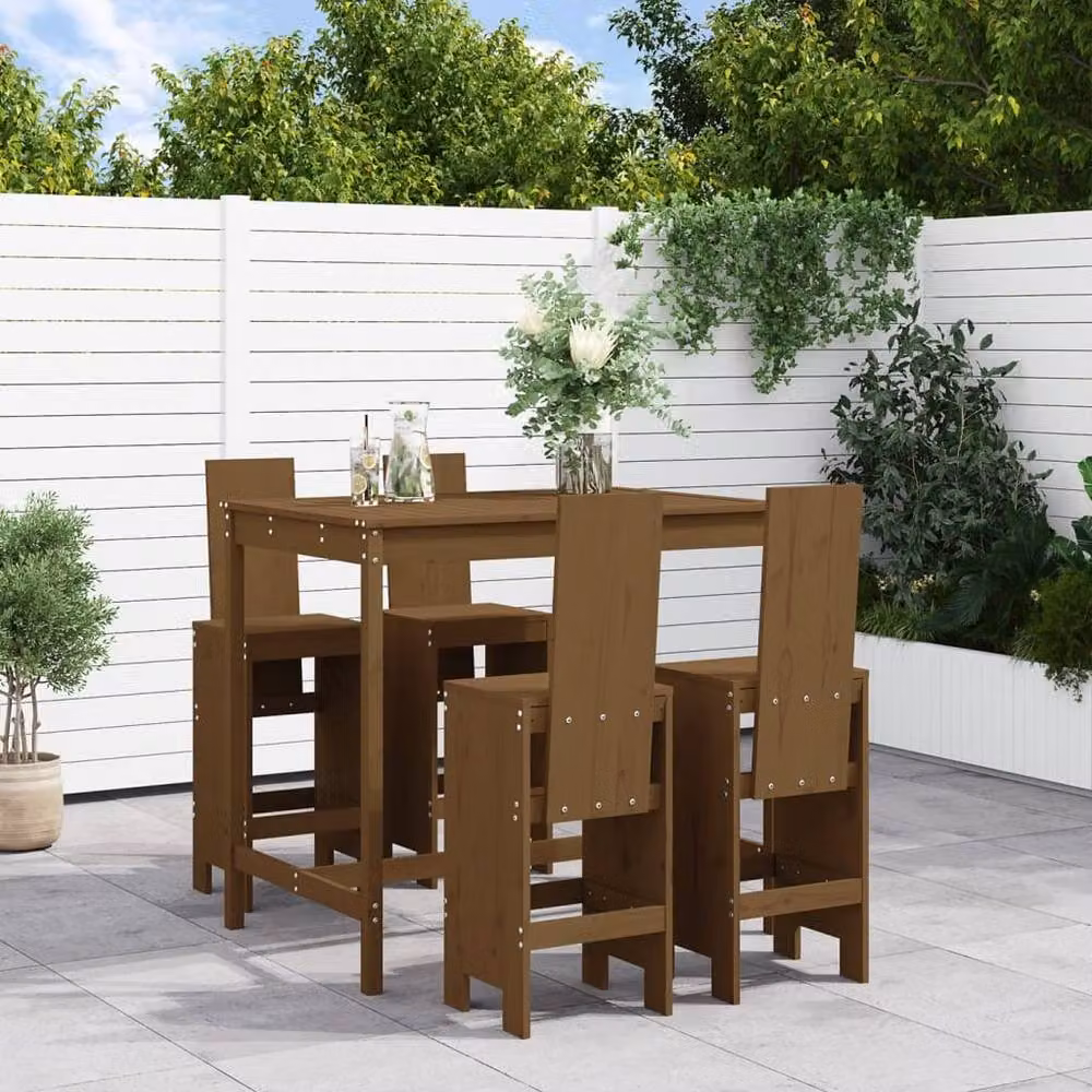 Berkfield Home 5 Piece Rustic Garden Bar Set in Honey Brown Solid Pine Wood – 2