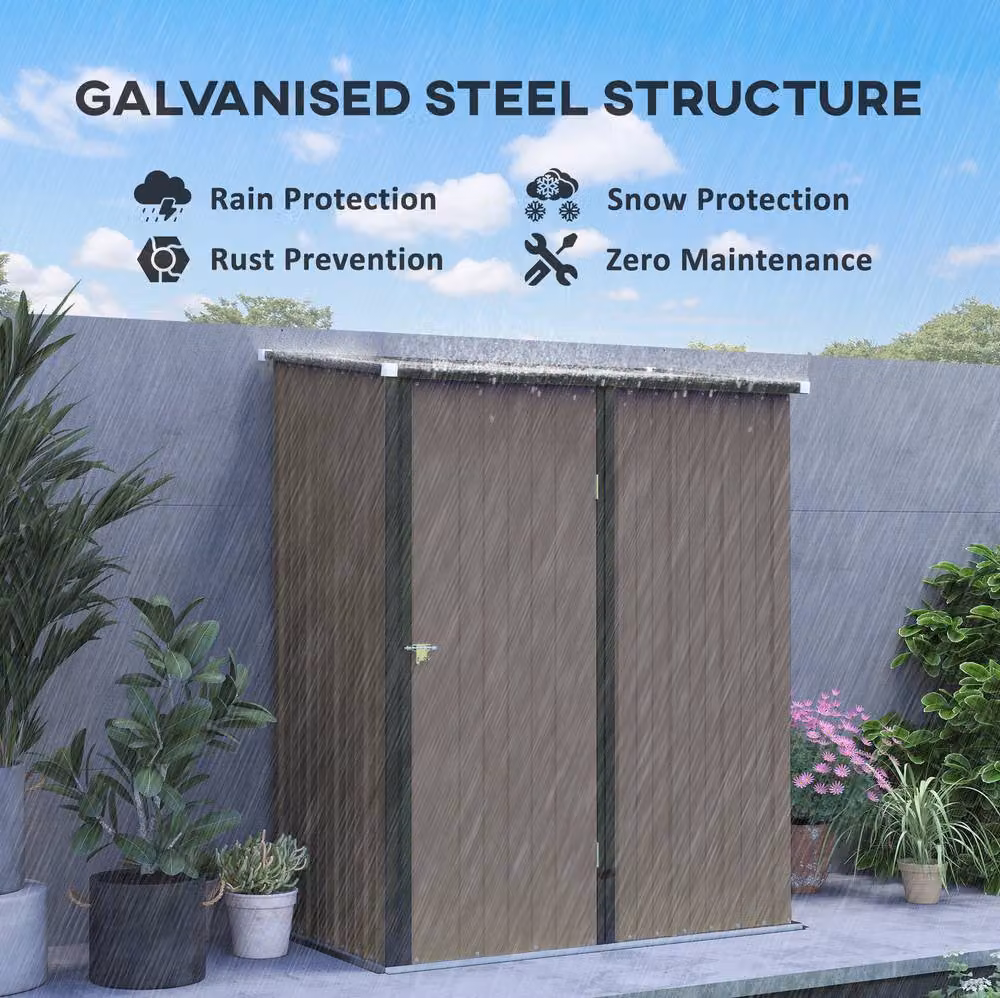 STILVORA Modern Pent Garden Shed in Light Grey, Galvanised Steel Lean-to with Single Door – 4