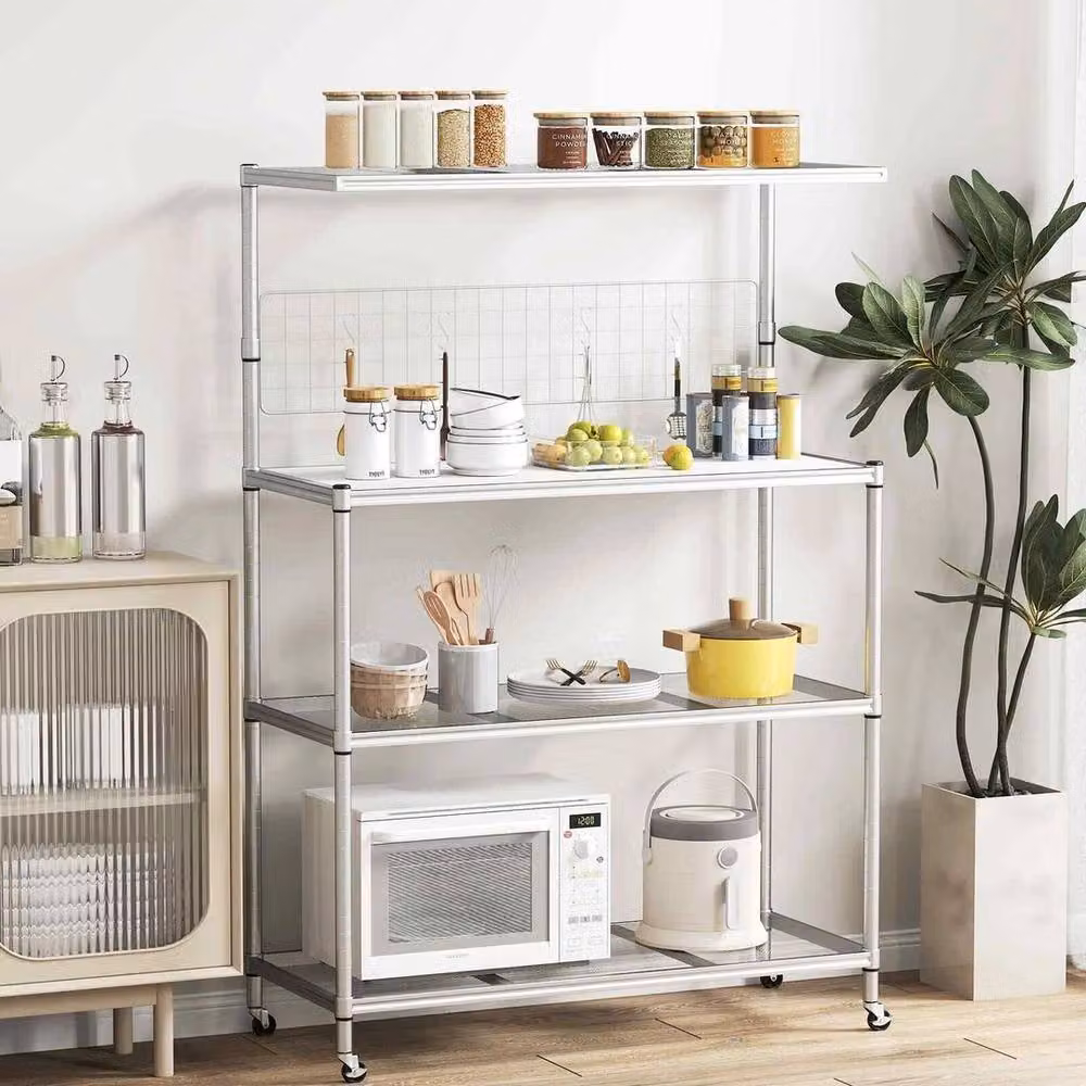 Kelvenix 4-Tier Metal Bakers Rack on Wheels in Silver – 2