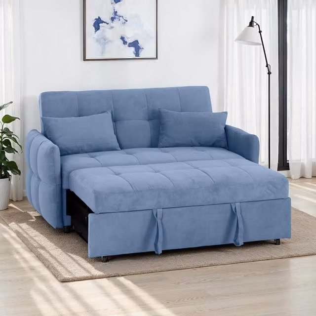 Seconique Modern Blue Fabric Upholstered Pull Out Drawer Sofa Bed