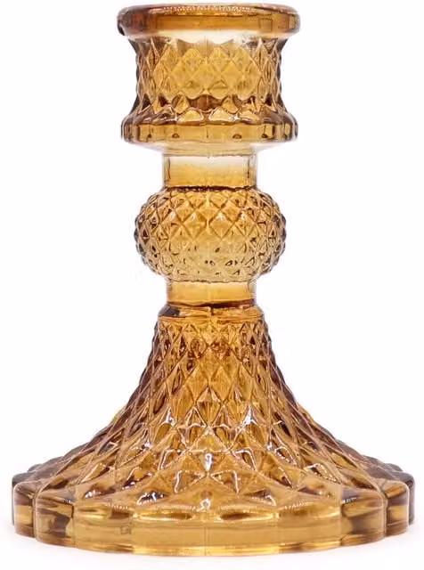 KDMK Antique Style Glass Taper and Tealight Dinner Candle Holder, Brown