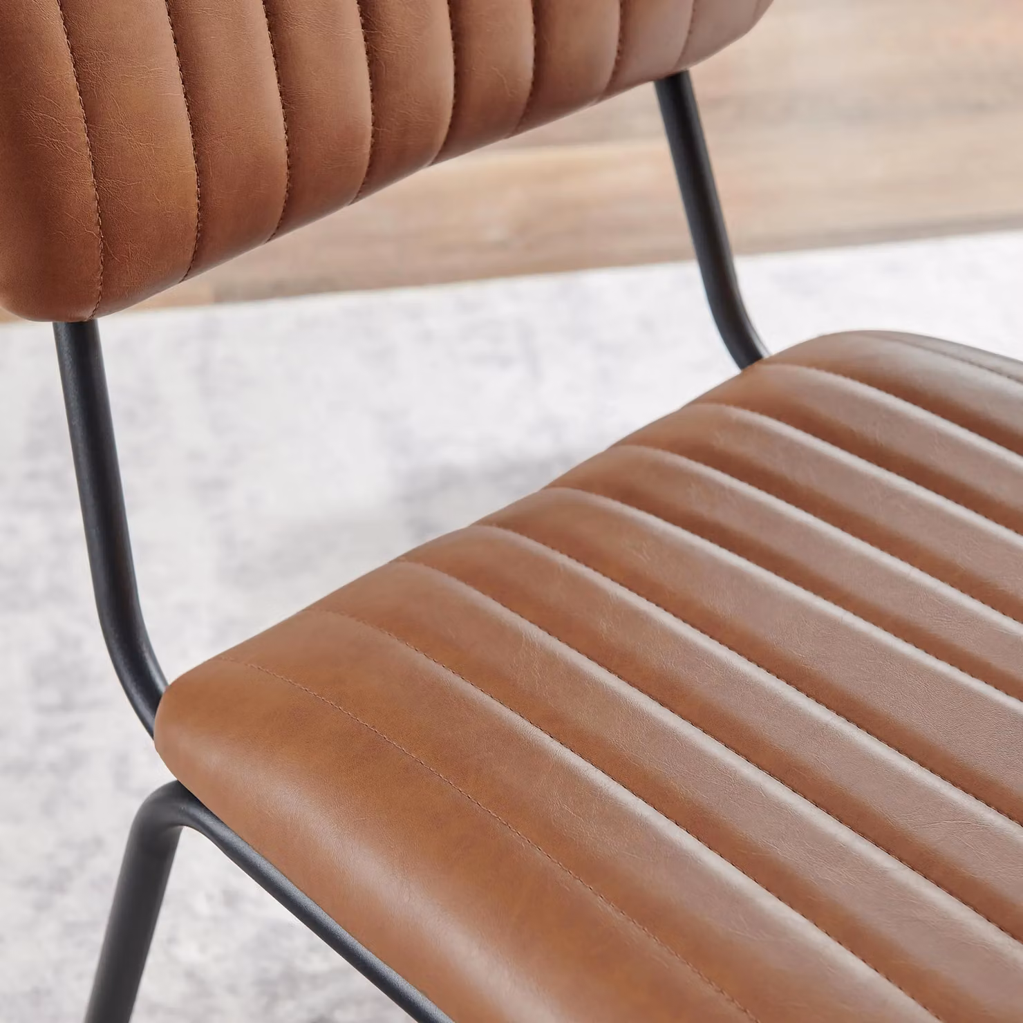 FurnitureboxUK Set of 2 Delta Industrial Dining Chairs in Tan Faux Leather with Metal Cantilever Base – 3
