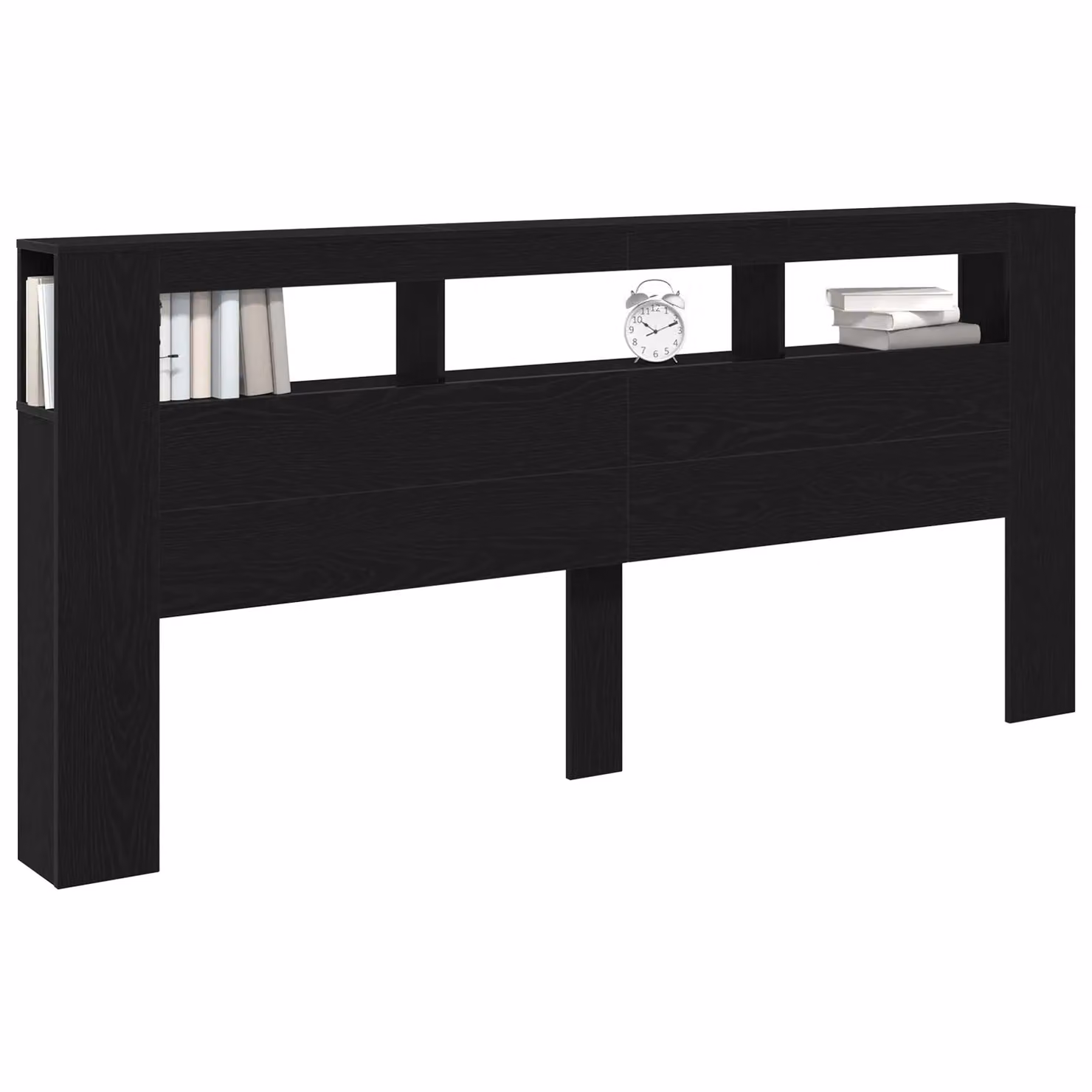 Berkfield Home Storage Headboard with LED Lights in Black Oak, W: 220 cm, D: 18.5 cm, H: 103.5 cm – 2