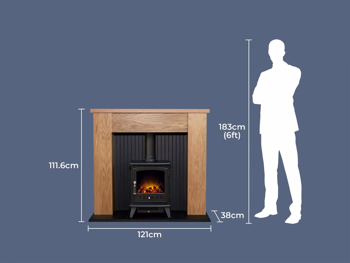 Adam Fires & Fireplaces New England Stove Fireplace in Oak with Black Aviemore Electric Stove, W: 121.92 cm, H: 111.6 cm – 3