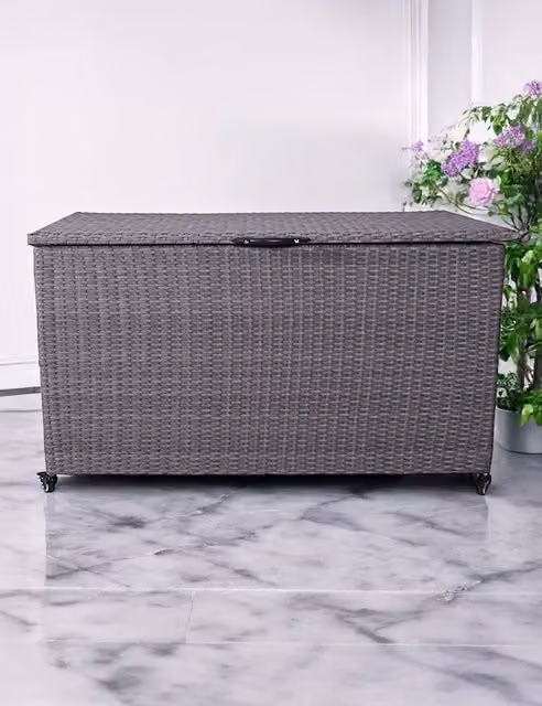 Royalcraft Rattan Outdoor Cushion Storage Box in Grey with Galvanised Steel Frame