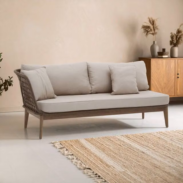 Fifty Five South Orsina Rattan Chaise Lounge with Grey Weatherproof Cushions in Cream – 1