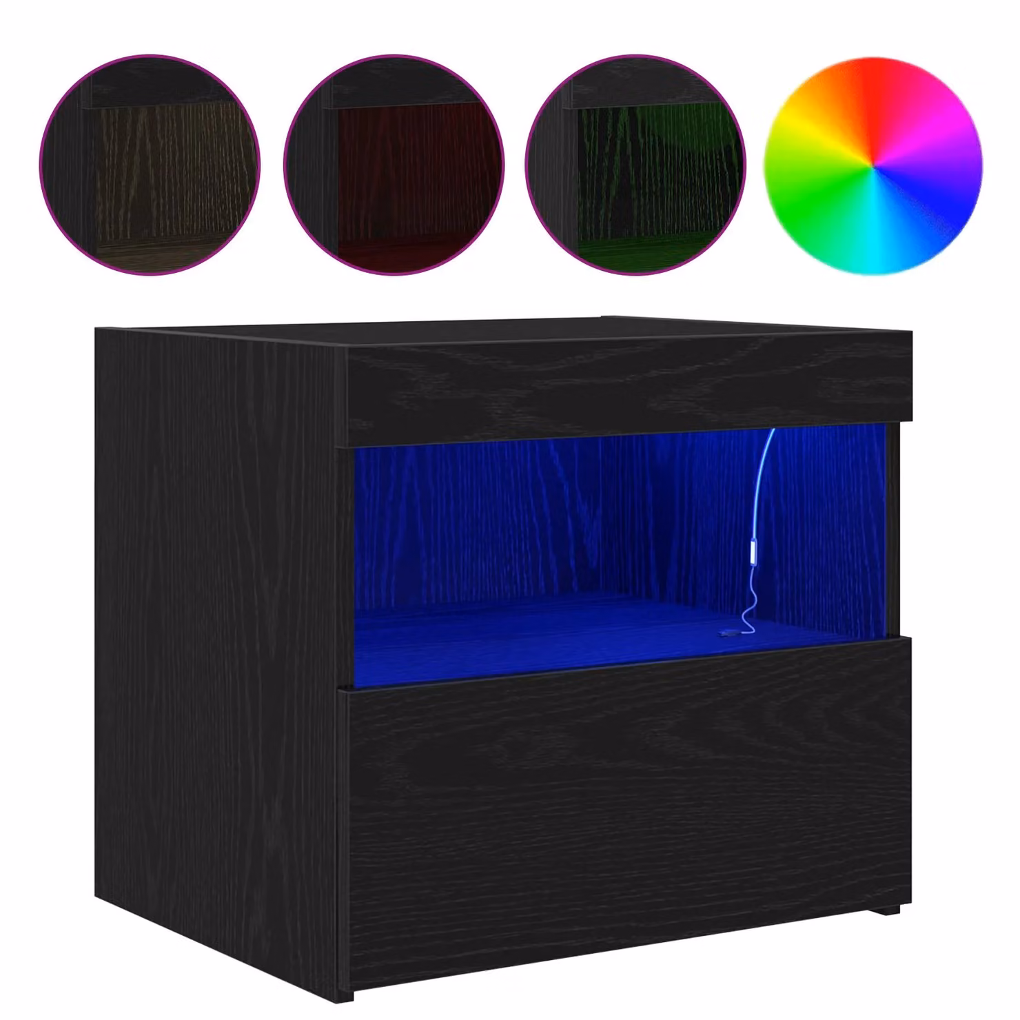Berkfield Home Set of 2 Black Oak Bedside Cabinets with Integrated LED Lighting, W: 50 cm, D: 40 cm, H: 45 cm – 3